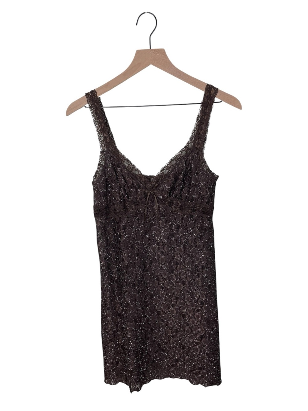 Vintage Y2K Morgan Taylor Intimates Brown Glitter Babydoll Slip Dress Fairycore - Picture 10 of 11